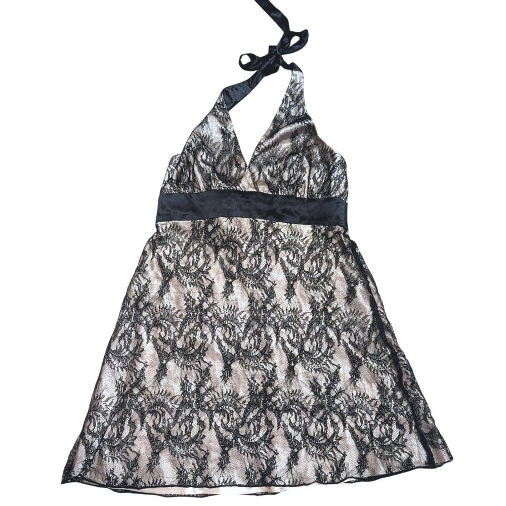 Jones New York Plus 16 Black Lace Nude Halter DRESS Cocktail Party Sexy